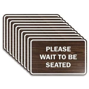 10 Pack Please Wait To Be Seated Sign 6x8 Walnut Wood Style Restaurant Wall